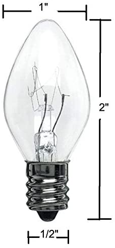 3228x25 (25 pack) - 7C7/CL, 7 Watt, C7 Night Light, Longer Life 130 Volt, Clear, E12 Candelabra Base, Incandescent Light Bulb, 25 Pack