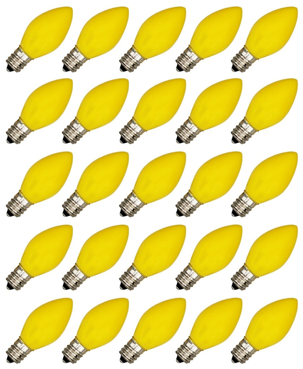 BOX OF 25 NIGHT LIGHT CANDLE LAMP BULBS -5 watt, C7, -OPAQUE YELLOW