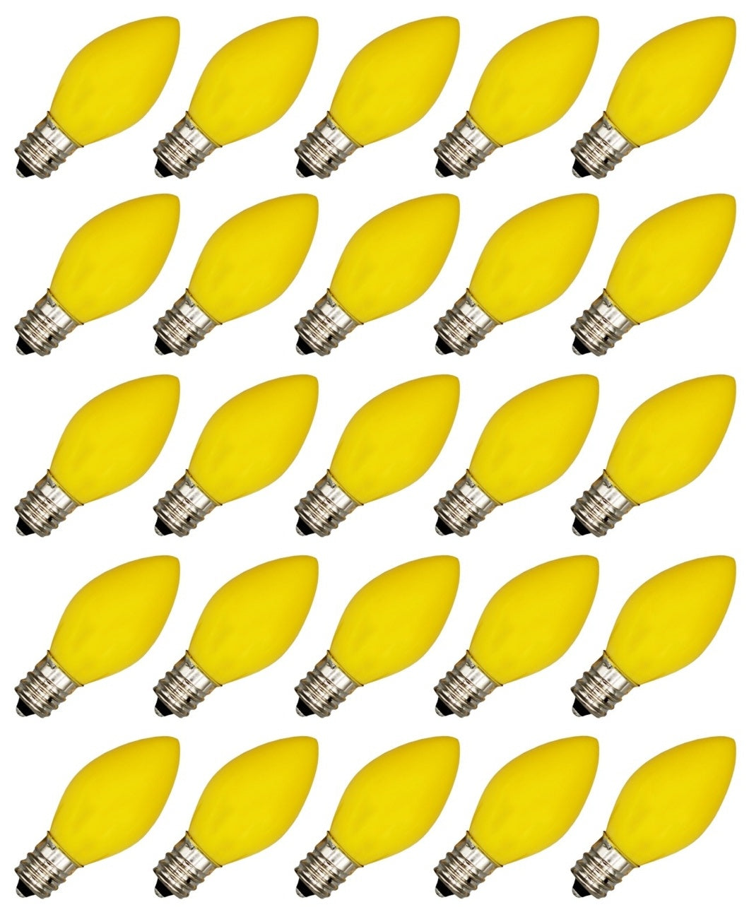 BOX OF 25 NIGHT LIGHT CANDLE LAMP BULBS -5 watt, C7, -OPAQUE YELLOW