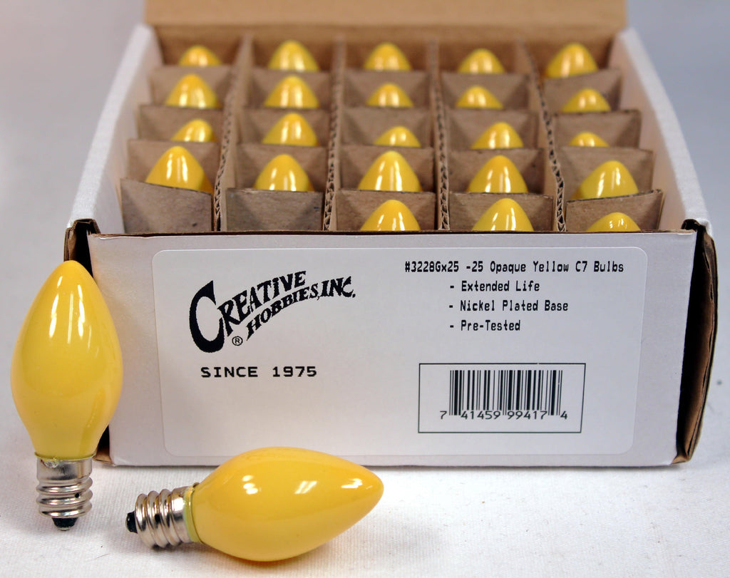 BOX OF 25 NIGHT LIGHT CANDLE LAMP BULBS -5 watt, C7, -OPAQUE YELLOW