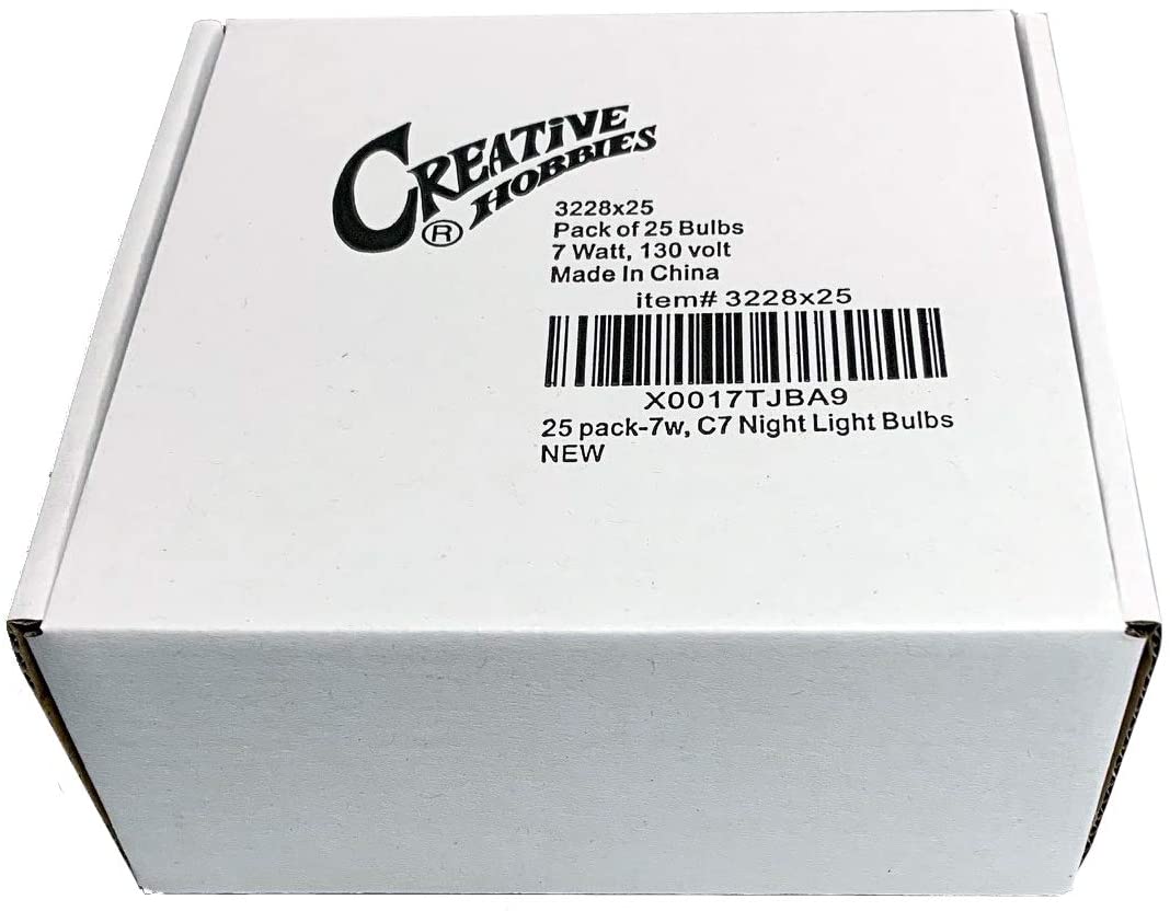 3228x25 (25 pack) - 7C7/CL, 7 Watt, C7 Night Light, Longer Life 130 Volt, Clear, E12 Candelabra Base, Incandescent Light Bulb, 25 Pack