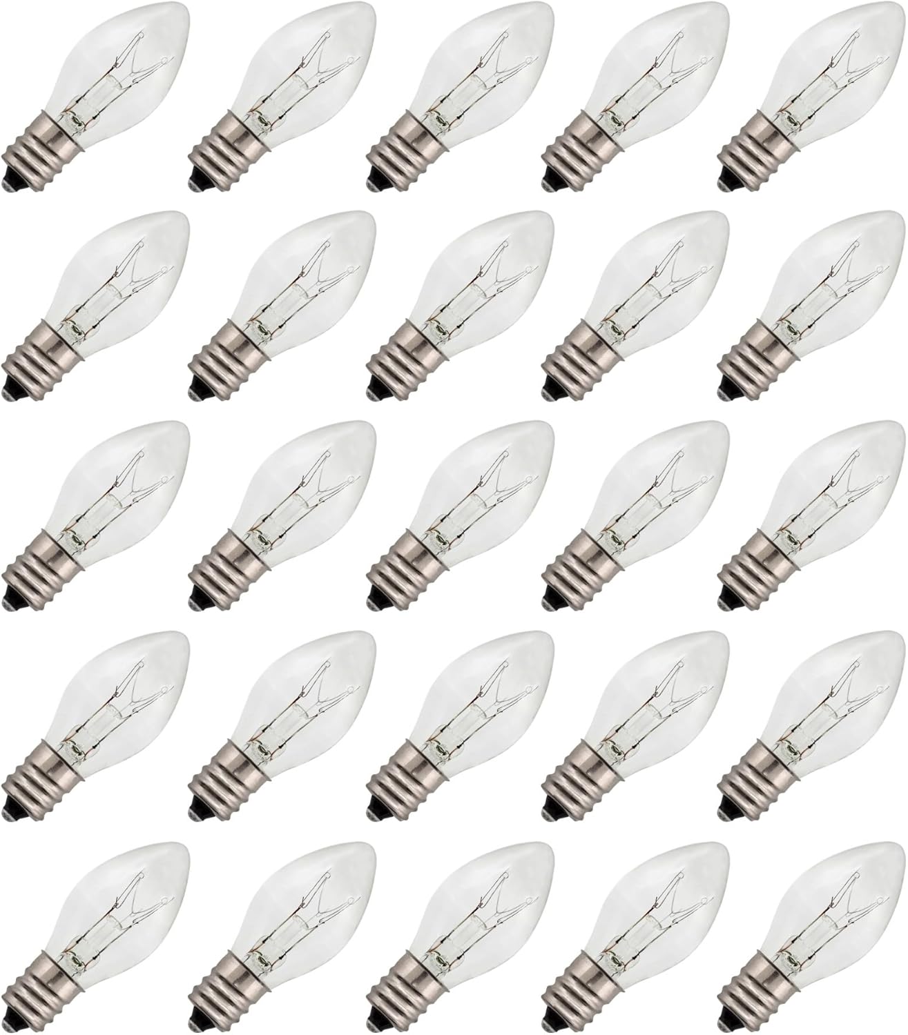 Clear Twinkle Blinking Light Bulbs - C-7 ,Candelabra Base, 7 Watt - Box of 25