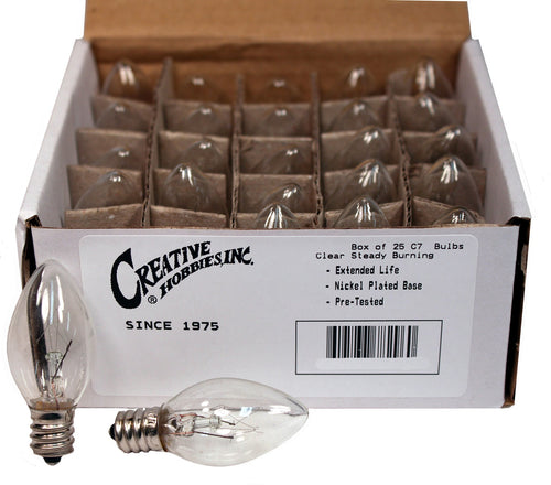 3228x25 (25 pack) - 7C7/CL, 7 Watt, C7 Night Light, Longer Life 130 Volt, Clear, E12 Candelabra Base, Incandescent Light Bulb, 25 Pack