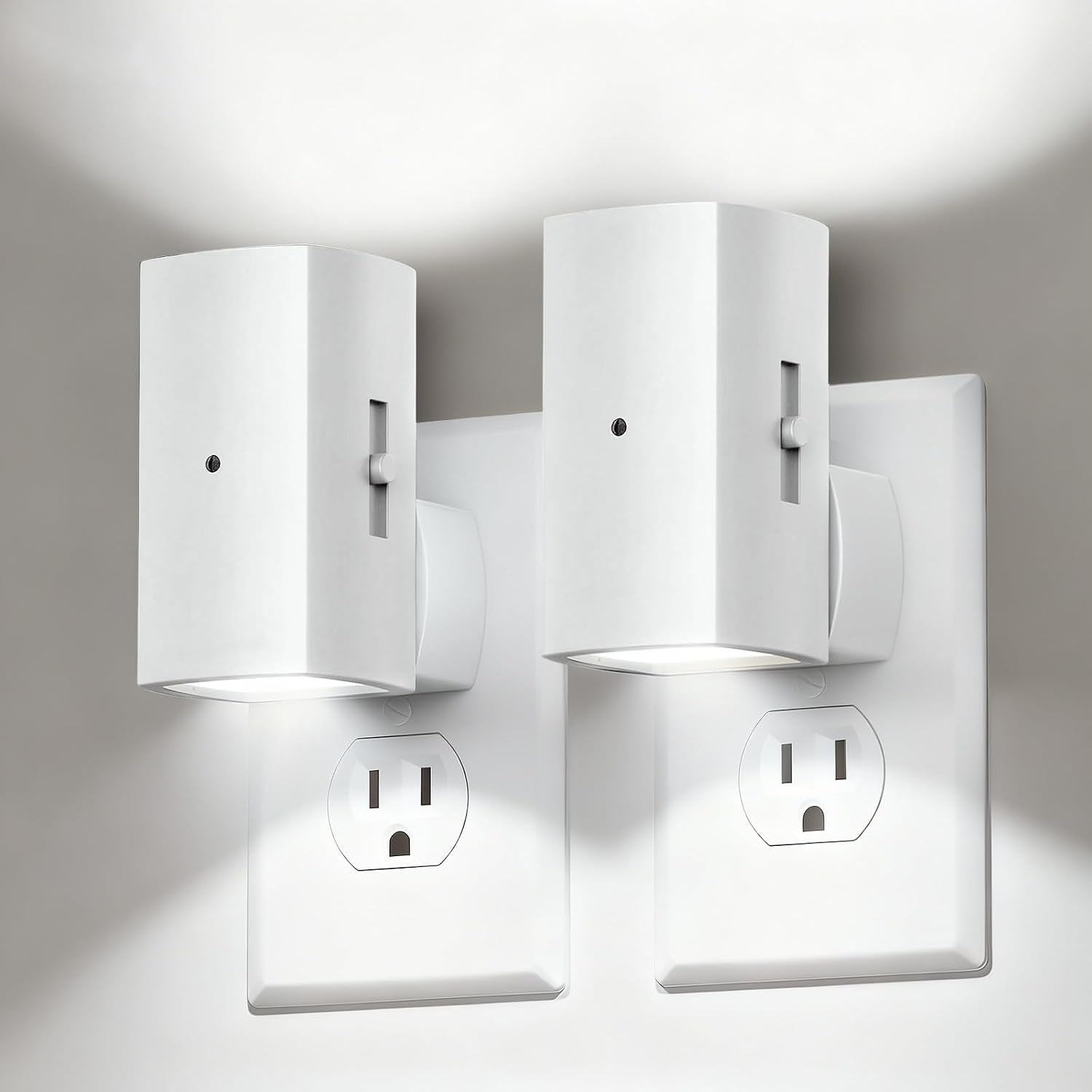 Brightown 2 Pack White Night Lights Plug into Wall, Modern Night Light with Rotating Plug, Dusk to Dawn Sensor, 0-100LM Stepless Dimming Aora Night Light for Hallway Bedroom Bathroom, Soft White