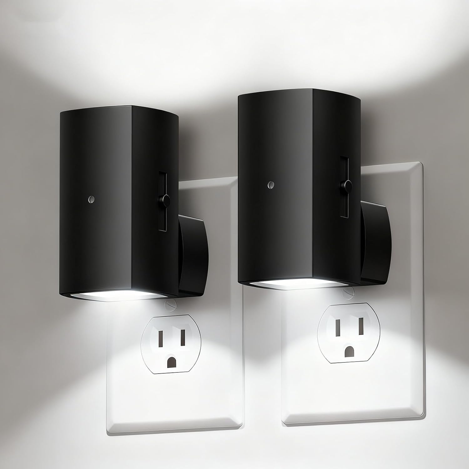Brightown 2 Pack White Night Lights Plug into Wall, Modern Night Light with Rotating Plug, Dusk to Dawn Sensor, 0-100LM Stepless Dimming Aora Night Light for Hallway Bedroom Bathroom, Soft White
