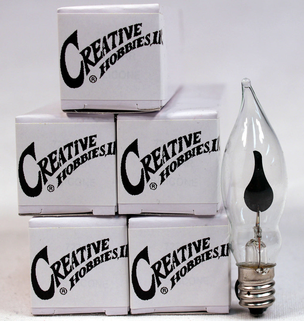 A101 Flicker Flame Light Bulb -3 Watt, Flame Shaped, Nickel Plated Base,- Dances with a Flickering Orange Glow - Box of 10 Bulbs