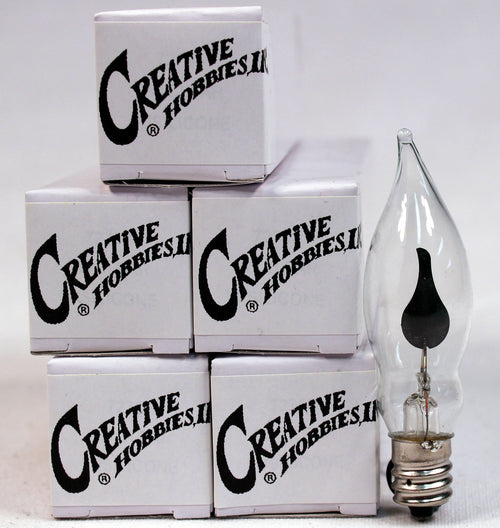 A101 Flicker Flame Light Bulb -3 Watt, Flame Shaped, Nickel Plated Base,- Dances with a Flickering Orange Glow - Box of 10 Bulbs