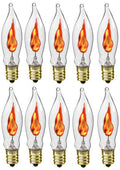 A101 Flicker Flame Light Bulb -3 Watt, Flame Shaped, Nickel Plated Base,- Dances with a Flickering Orange Glow - Box of 10 Bulbs