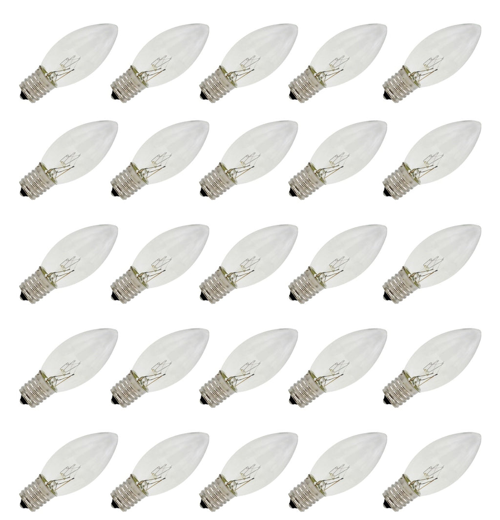 Creative Hobbies Box of 25 Clear Blinker Light Bulbs, C9 Intermediate Base, Random Blinking - 7 Watt - E17 Base - Great for Holiday Lighting