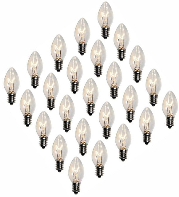 Clear Twinkle Blinking Light Bulbs - C-7 ,Candelabra Base, 7 Watt - Box of 25
