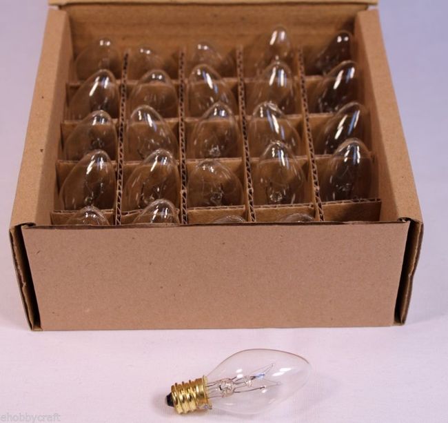 Clear Twinkle Blinking Light Bulbs - C-7 ,Candelabra Base, 7 Watt - Box of 25