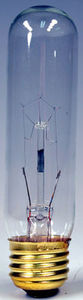 LIGHT BULBS 25 WATT CLEAR TUBULAR STANDARD (MEDIUM) BASE #25T10C -BOX OF 25 PCS