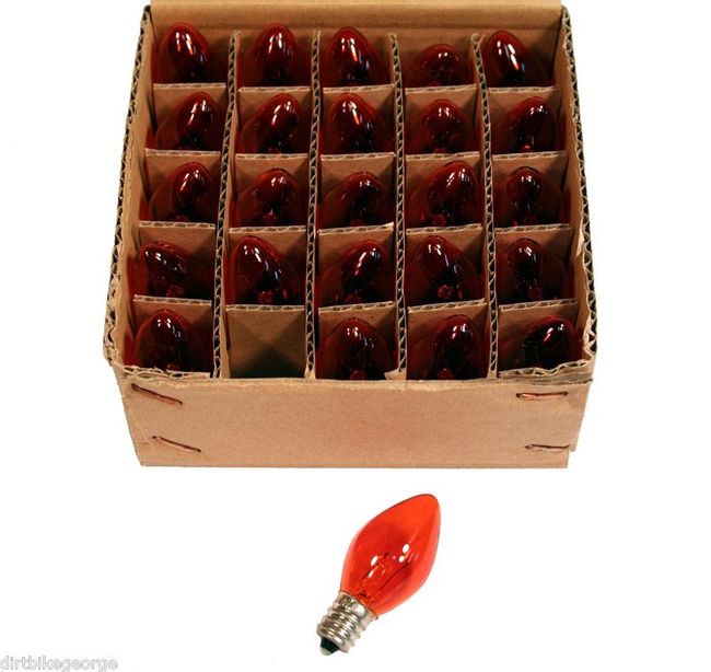 Box of 25 Night Light Candle Lamp Bulbs -7 watt, C7, -Transparent Orange